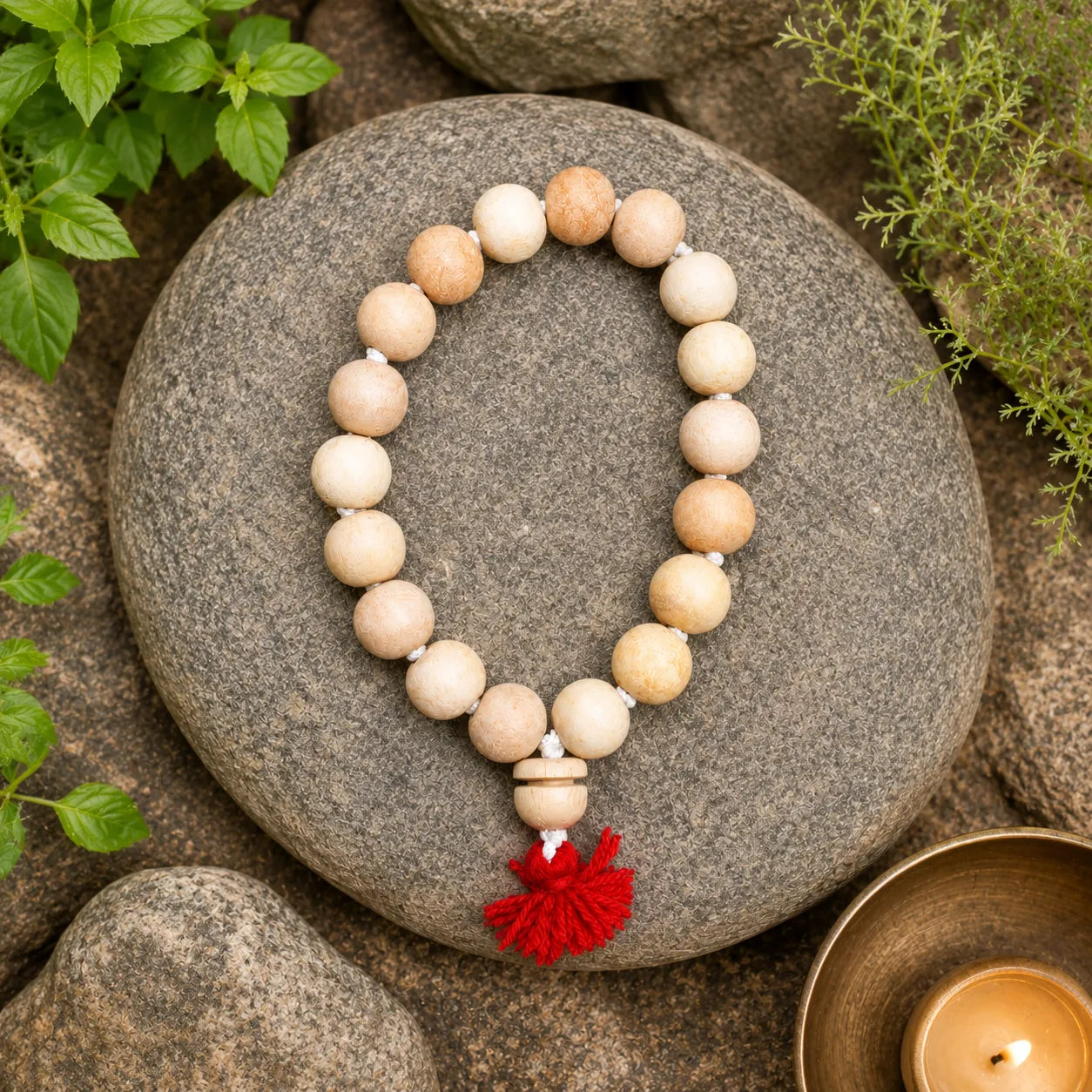 12MM White Color Original Van Tulsi Berkho Bracelet Handmade Natural Tulsi Wood Spiritual Bracelet