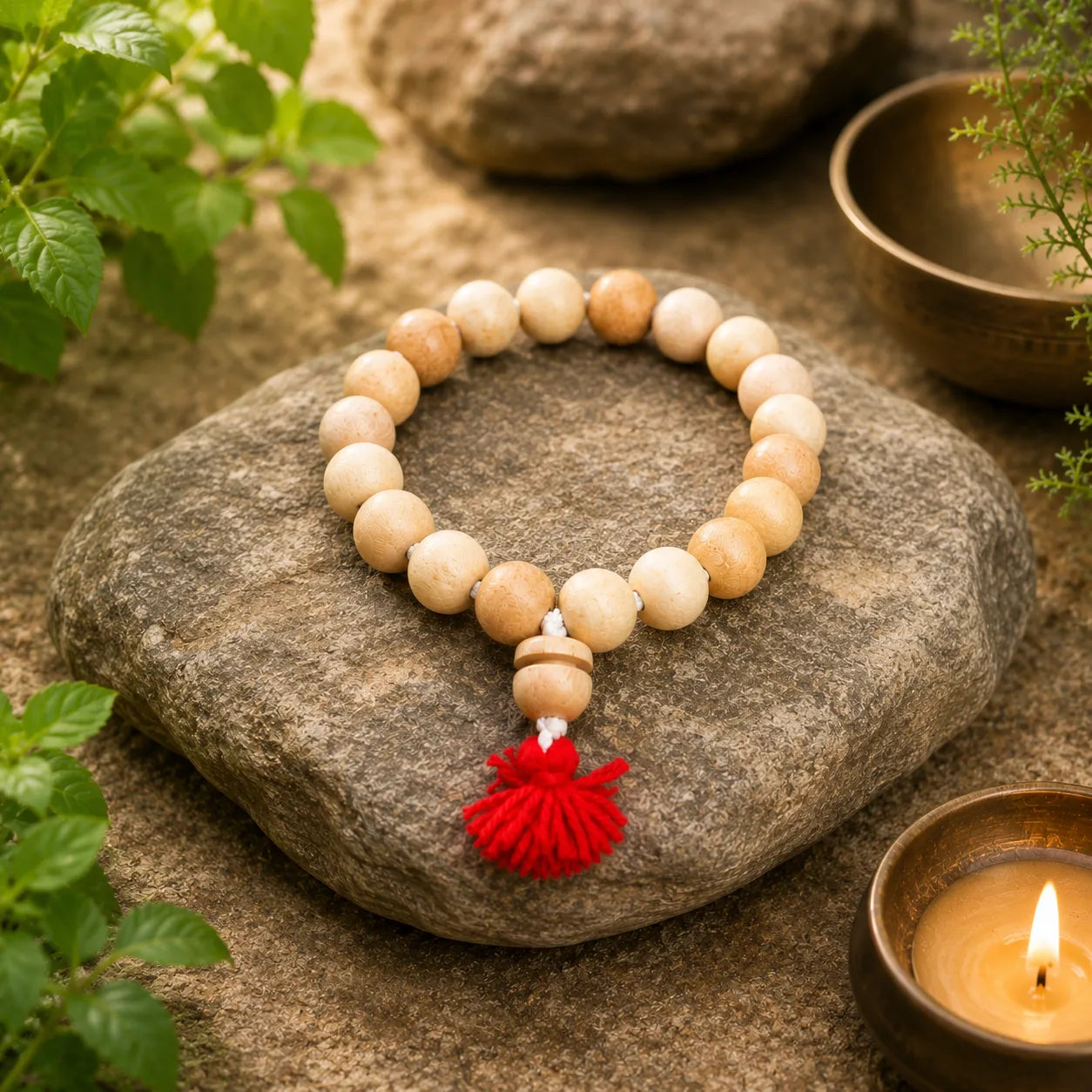 12MM White Color Original Van Tulsi Berkho Bracelet Handmade Natural Tulsi Wood Spiritual Bracelet