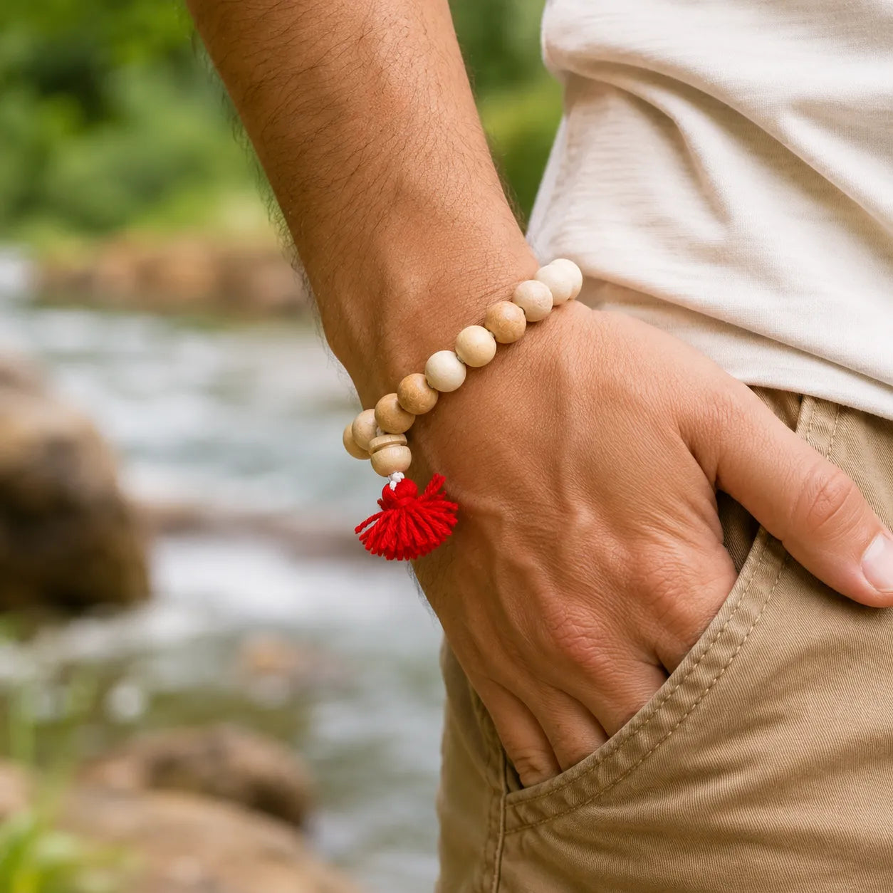 12MM White Color Original Van Tulsi Berkho Bracelet Handmade Natural Tulsi Wood Spiritual Bracelet