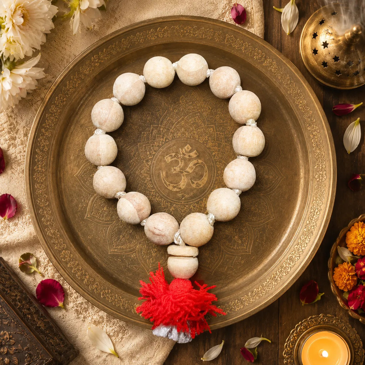 18MM White Color Original Van Tulsi Berkho Bracelet Handmade Natural Tulsi Wood Spiritual Bracelet