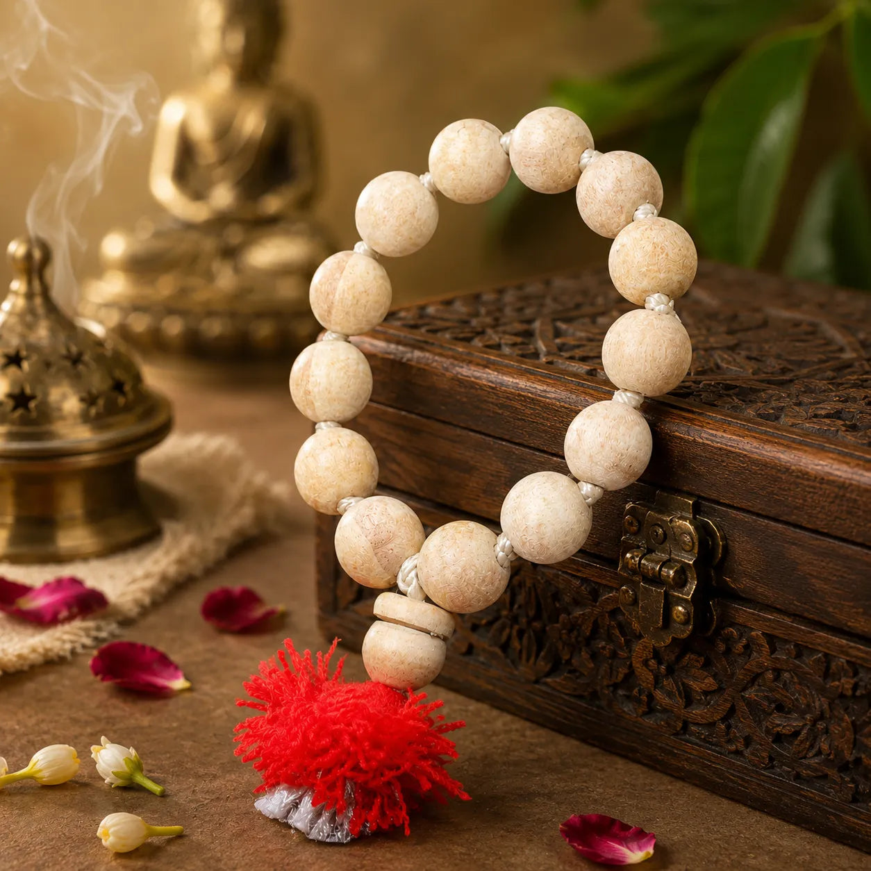 18MM White Color Original Van Tulsi Berkho Bracelet Handmade Natural Tulsi Wood Spiritual Bracelet