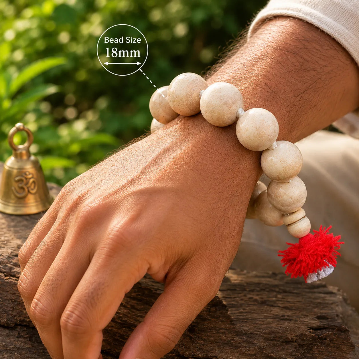 18MM White Color Original Van Tulsi Berkho Bracelet Handmade Natural Tulsi Wood Spiritual Bracelet