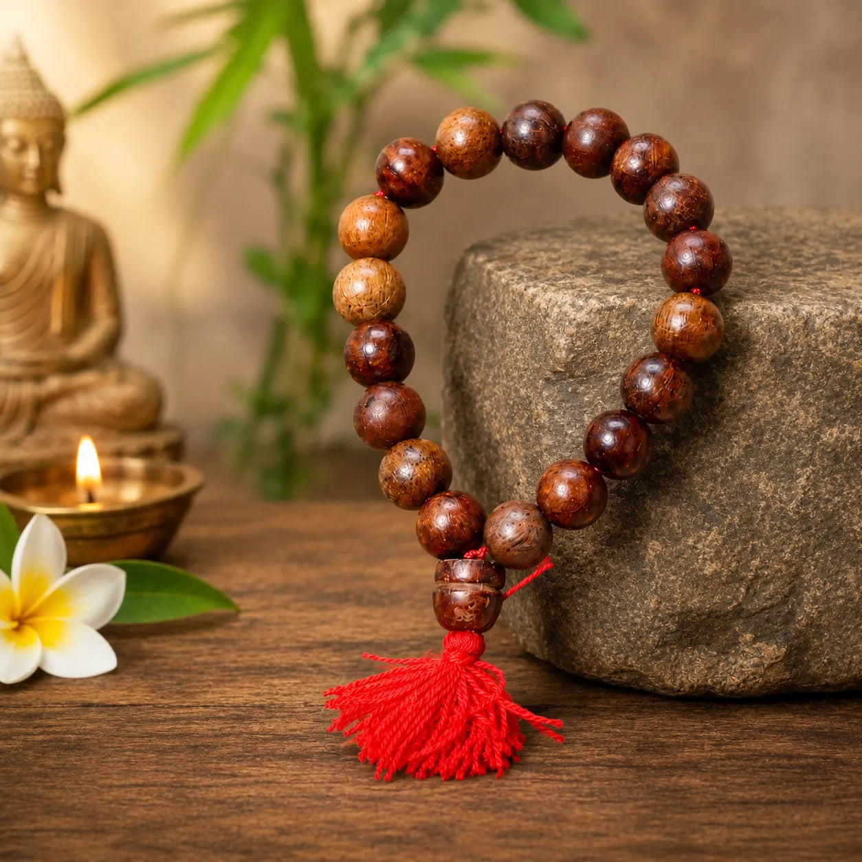 14MM Wooden Color Original Van Tulsi Berkho Bracelet Handmade Natural Tulsi Wood Spiritual Bracelet