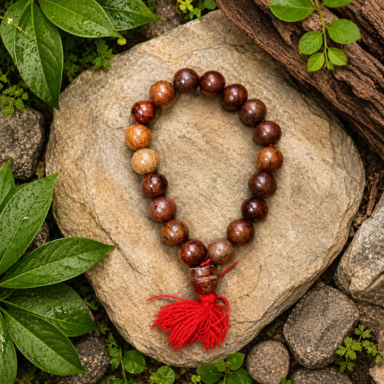 14MM Wooden Color Original Van Tulsi Berkho Bracelet Handmade Natural Tulsi Wood Spiritual Bracelet