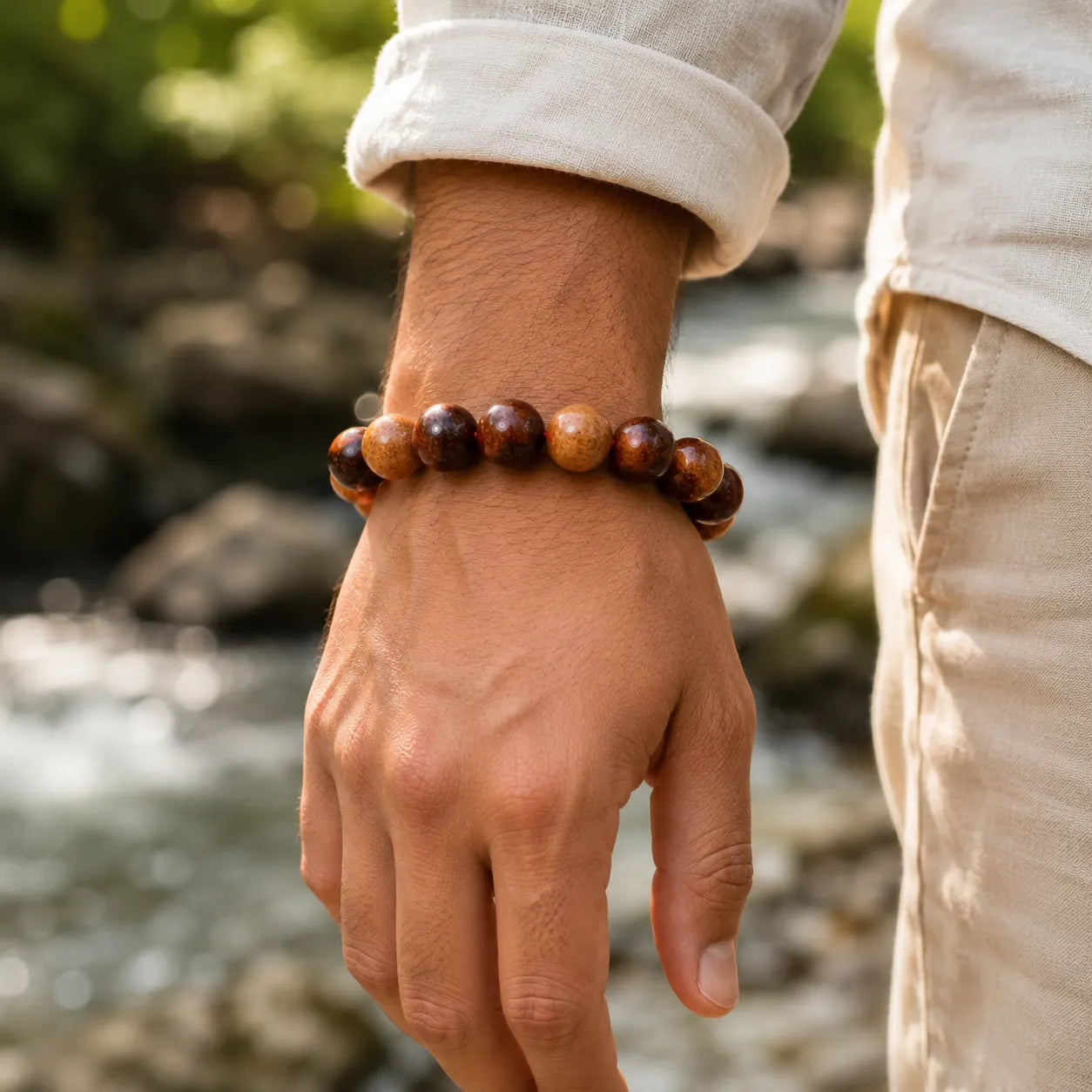 14MM Wooden Color Original Van Tulsi Berkho Bracelet Handmade Natural Tulsi Wood Spiritual Bracelet