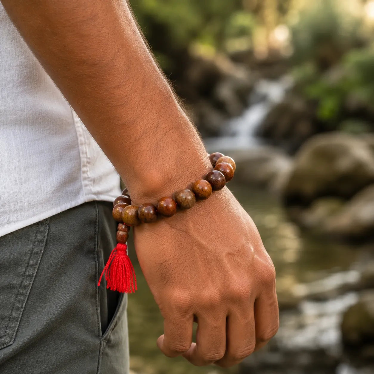 14MM Wooden Color Original Van Tulsi Berkho Bracelet Handmade Natural Tulsi Wood Spiritual Bracelet