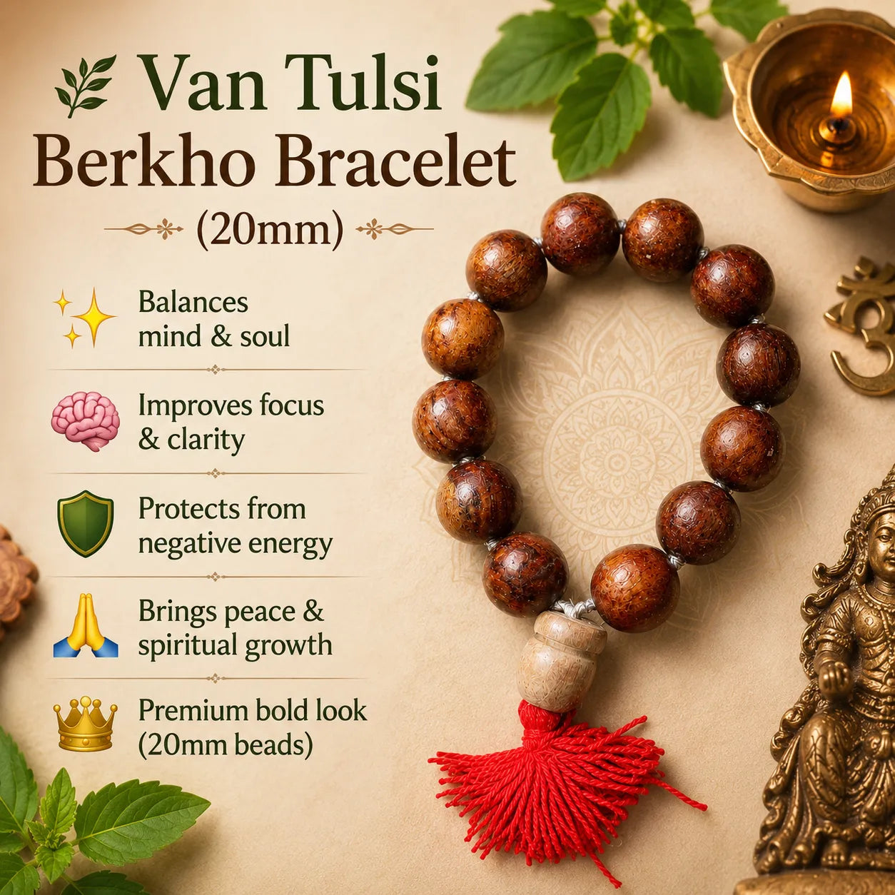 20MM Wooden Color Original Van Tulsi Berkho Bracelet Handmade Natural Tulsi Wood Spiritual Bracelet