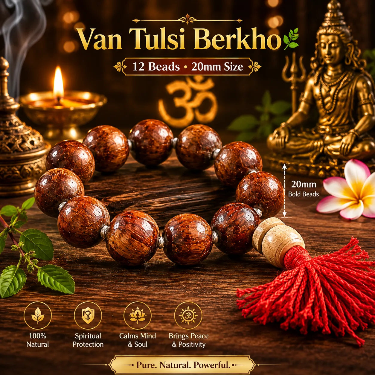 20MM Wooden Color Original Van Tulsi Berkho Bracelet Handmade Natural Tulsi Wood Spiritual Bracelet