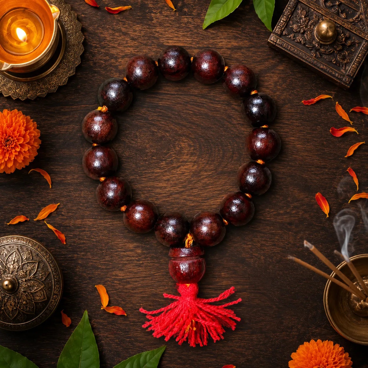 16MM Wooden Color Original Van Tulsi Berkho Bracelet Handmade Natural Tulsi Wood Spiritual Bracelet