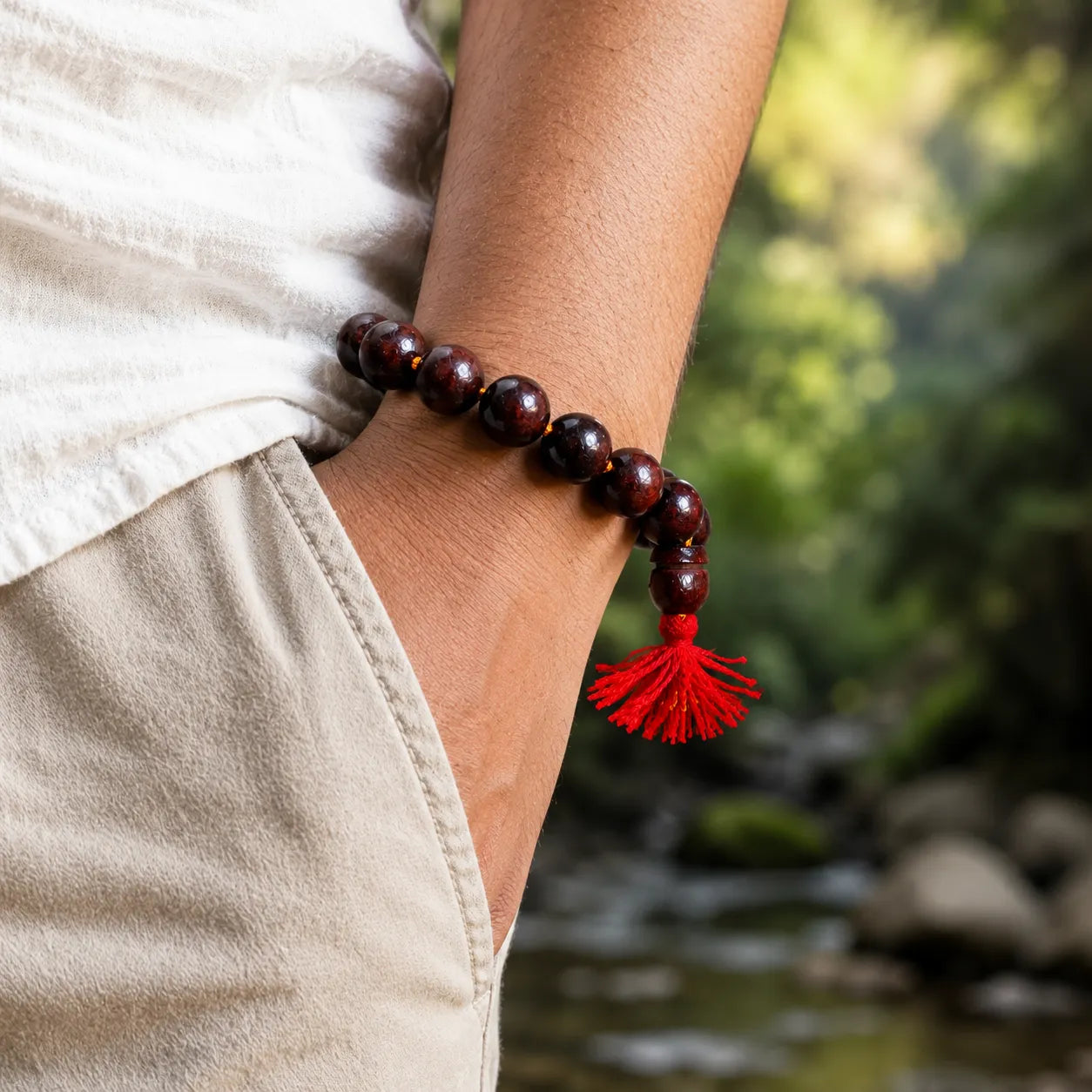 16MM Wooden Color Original Van Tulsi Berkho Bracelet Handmade Natural Tulsi Wood Spiritual Bracelet