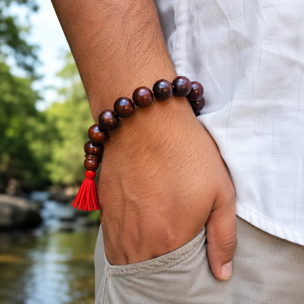 16MM Wooden Color Original Van Tulsi Berkho Bracelet Handmade Natural Tulsi Wood Spiritual Bracelet